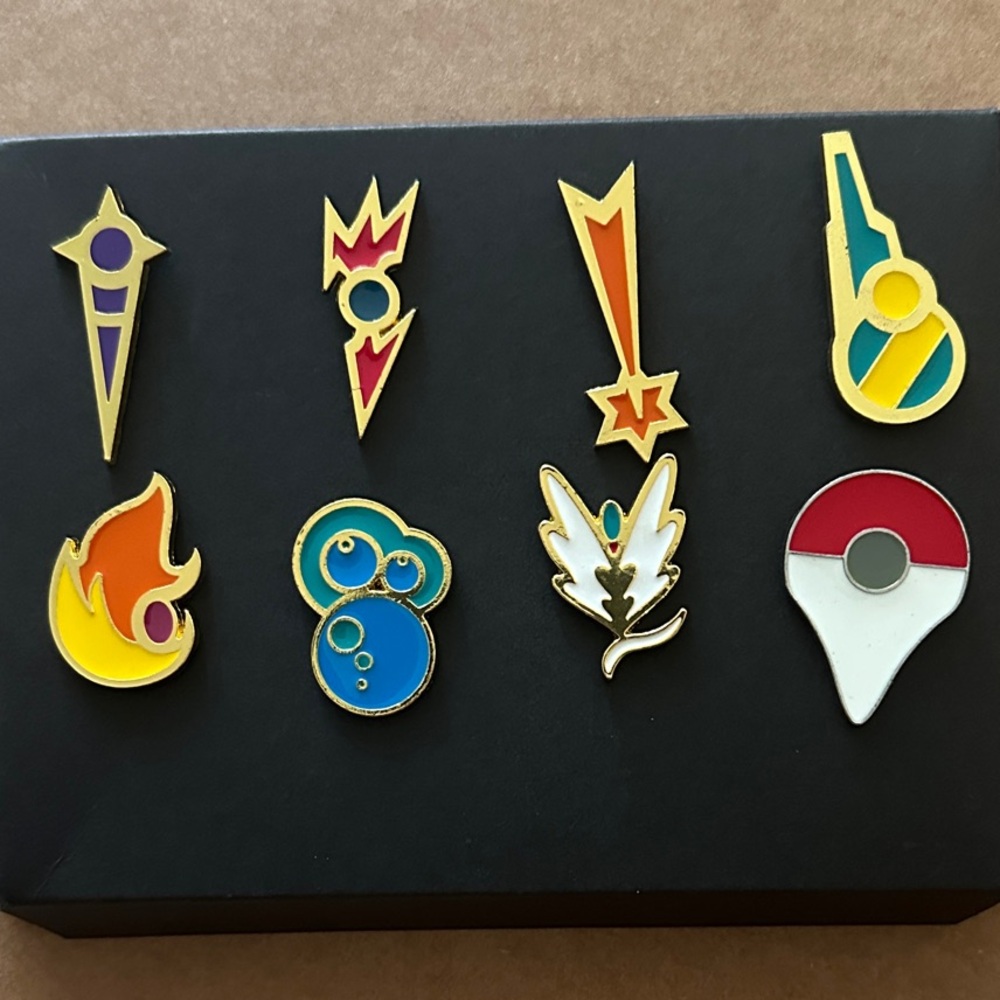 Galar Region Gym Badges from Pokémon Sword and Shield. Colorful Enamel Pin Set.